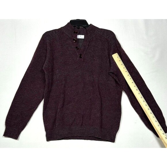 Toscano Firenze Mens Large Burgundy Sweater Wool Blend Henley Button Neck Marble - Picture 4 of 11